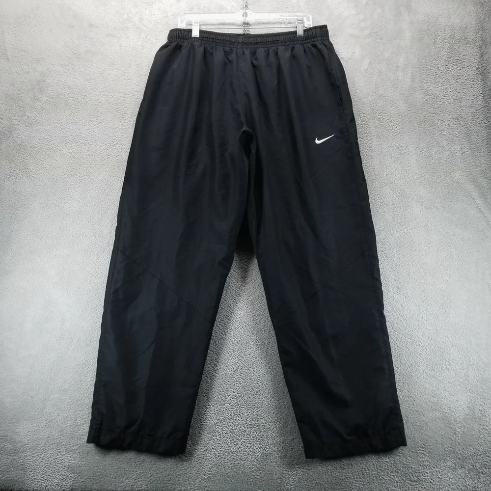 VTG Nike Pants Mens 2XL Black Drill Windbreaker Track Baggy Straight‎ Ankle Zip